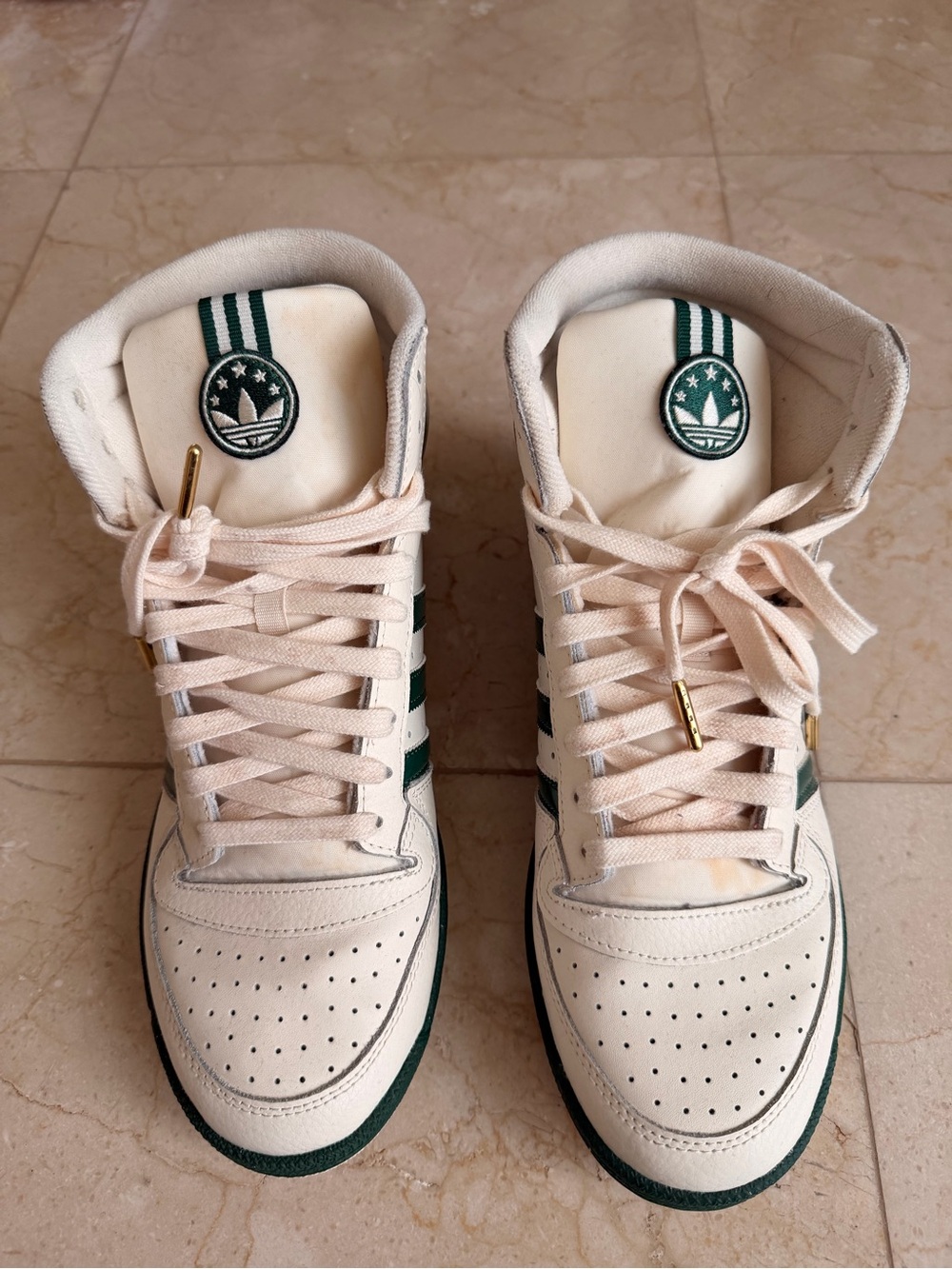 adidas Cream and Dark Green High-Top Sneakers